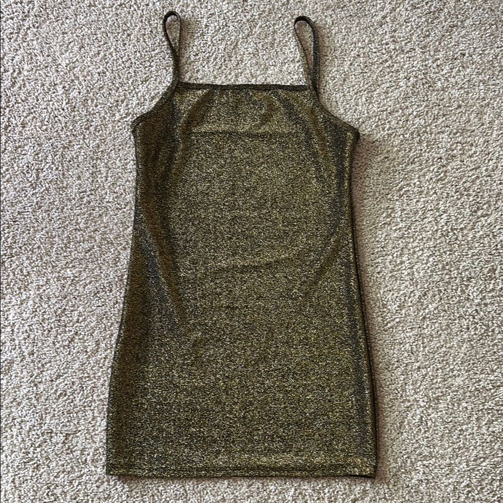 Gold Glittery Spaghetti Strap Mini Dress